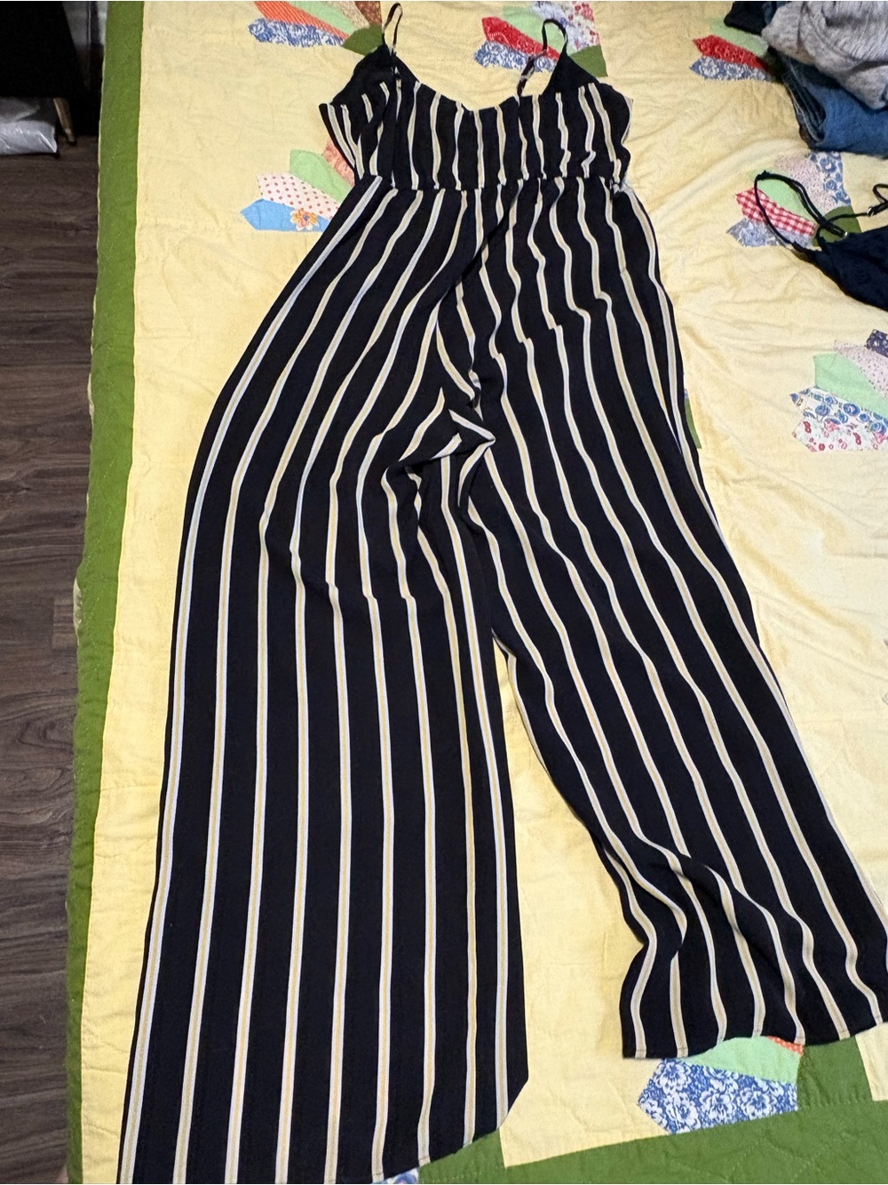 Ardene Black & Cream Striped Wide-Leg Jumpsuit
